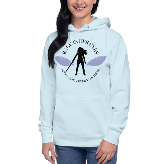 Rage In Her Eyes Unisex Hoodie (blue eyes)