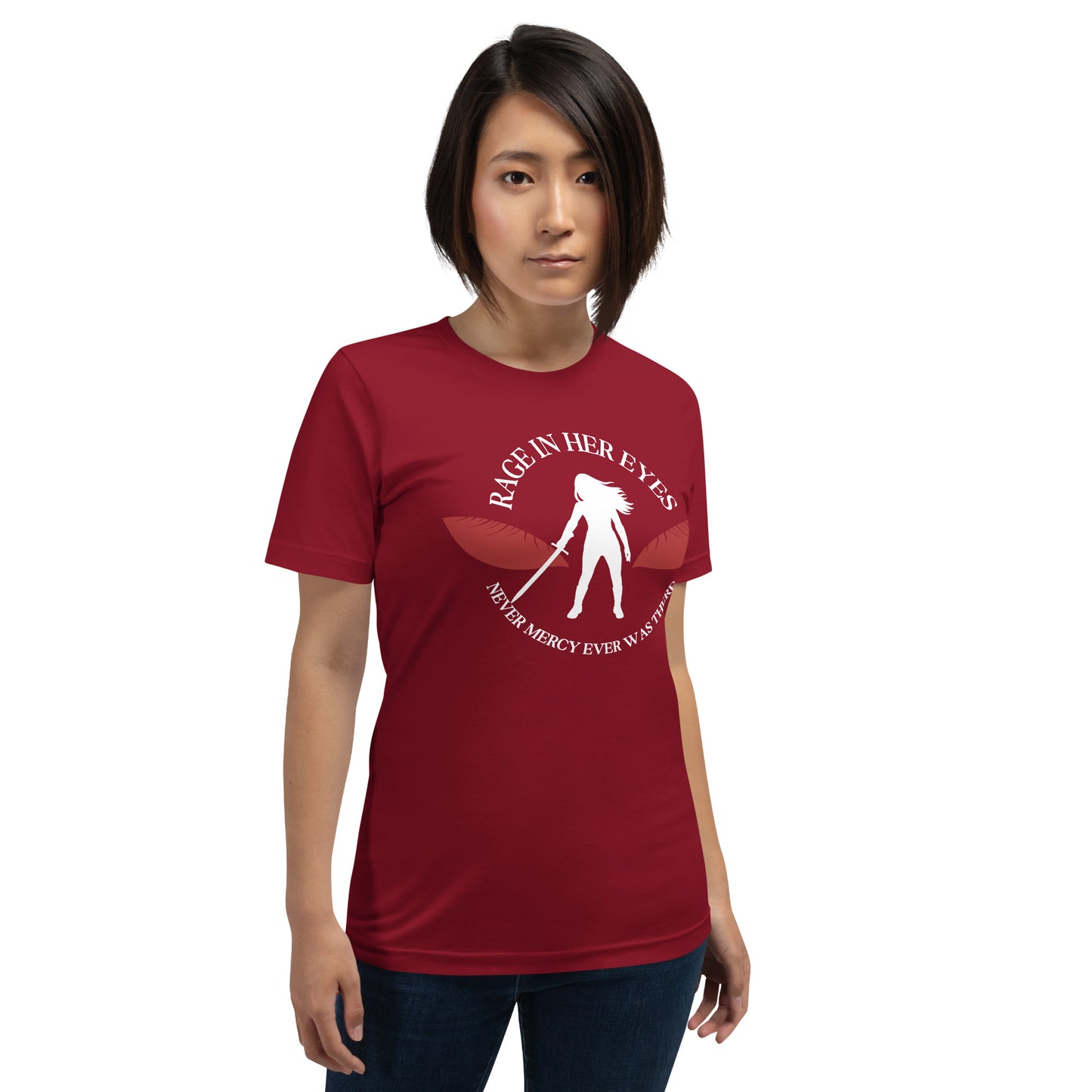Rage In Her Eyes Unisex T-Shirt (red eyes)