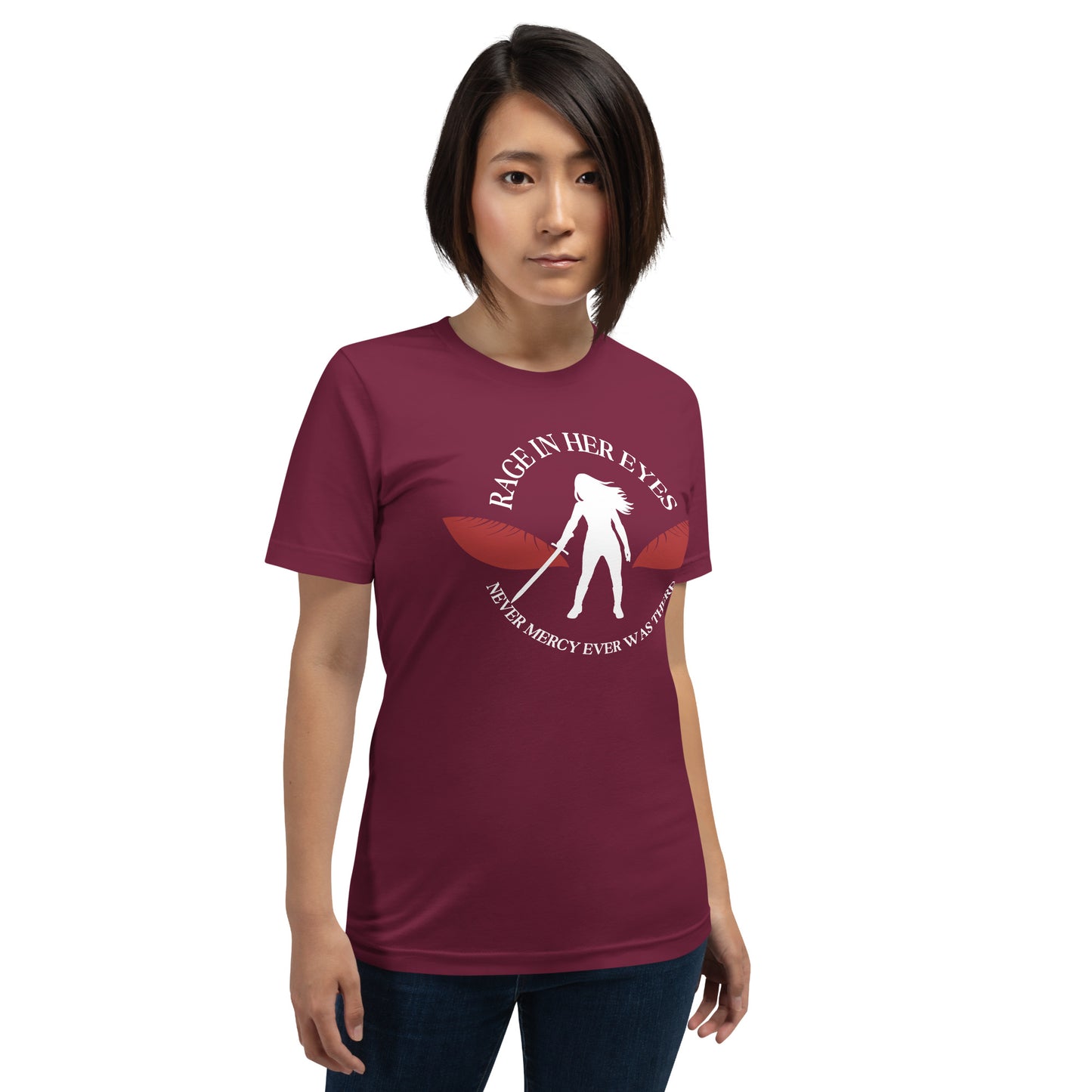 Rage In Her Eyes Unisex T-Shirt (red eyes)